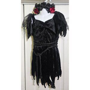Demon Devil Costume Girls 4-6 Dark Angel Black Velvet Dress Horns Tail Halloween
